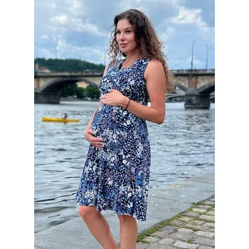 Těhotenské šaty Mama L'amour Letní těhotenské a kojící šaty s uvazováním 3v1 Corry s drobnými kvítky Velikost: XL