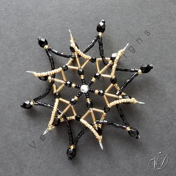 Vánoční ozdoba Vánoční korálková hvězda 0473 - Kolekce Black & Gold - 3D (PEVNÁ A NEREZ) Christmas bead ornament (Vánoční hvězda z korálků - Korálková hvězdička a vločka - Hvězdy a hvězdičky z korálků - Christmas bead star)