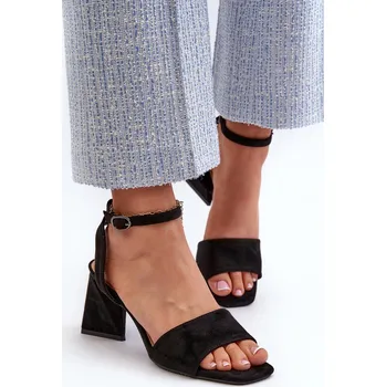 Dámské sandále Dámské Sandály Na Podpatku Z Eko Semiše Vinceza 17328 Barva: Černá, Velikost: 36