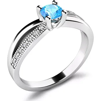 Prsten Dámský prsten bílé zlato 585/1000 přírodní diamant G/SI s topaz 10998-B-TPZ velikost 54