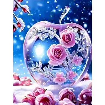 Diamantové malování Diamantové malování/Homfun - Ledové růže v jablíčku + třpytivé kamínky