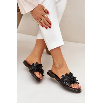 Dámské pantofle Zazoo 40381 Dámské Kožené Žabky Na Ploché Podrážce Barva: Černá, Velikost: 38