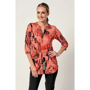 Dámská halenka Delší oranžovočervená dámská halenka s légou a 3/4 rukávy 7786 velikost M
