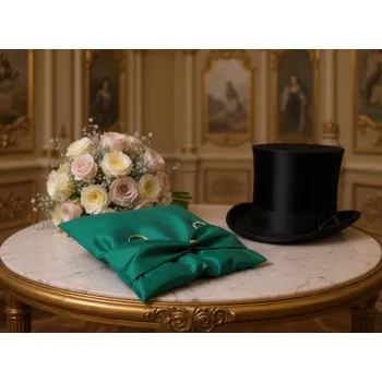 Svatební dekorace HEDVA ČESKÝ BROKÁT Polštářek pod snubní prstýnky s pecičkou zelená smaragdová