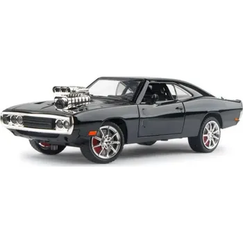 autíčko Dodge Charger kovový model hračka na baterie světla zvuk 1:24 Černá