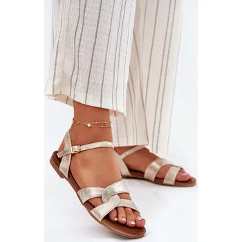 Dámské sandále Ploché Lesklé Dámské Sandály S.Barski KV51-022 Barva: Zlatá, Velikost: 36