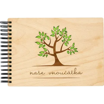 Fotoalbum Dřevěné fotoalbum pro prarodiče - Strom Vyber typ vazby: Dva doplňovací kroužky (sříbrné), Barva lístečků: Žlutá, Barva vnitřních papírů: Latte
