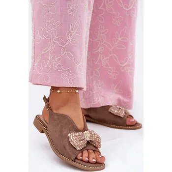 Dámské sandále Dámské Sandály S Mašlí Na Plochém Podpatku S.Barski KV51-014 Barva: Béžová, Velikost: 40