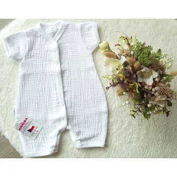 Kojenecký overall AMÁLKA Letní krátký overal pro miminko mušelín, bílý Velikost: 56