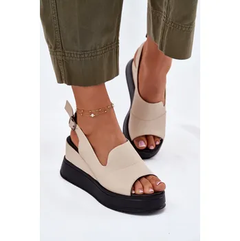 Dámské sandále Kožené Dámské Sandály Na Klínu Artiker 52C0483 Barva: Béžová, Velikost: 41