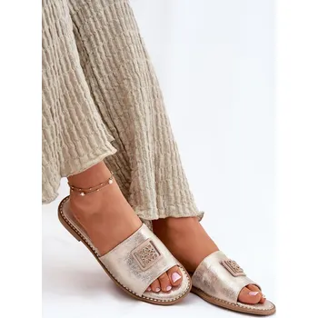 Dámské pantofle Dámské Sandály Na Plochém Podpatku S Ozdobou KV51-089 Barva: Zlatá, Velikost: 36