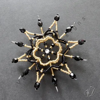 Vánoční ozdoba Vánoční korálková hvězda 0475 - Kolekce Black & Gold - 3D (PEVNÁ A NEREZ) Christmas bead ornament (Vánoční hvězda z korálků - Korálková hvězdička a vločka - Hvězdy a hvězdičky z korálků - Christmas bead star)