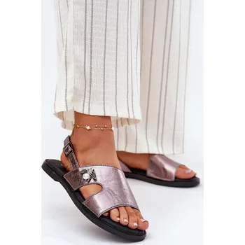 Dámské sandále Dámské Ploché Sandály S Dekorativním Detalem Vinceza 17378 Barva: Stříbrná, Velikost: 37
