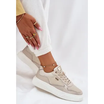 Dámské tenisky Dámské Kožené Tenisky Na Platformě Velarria Barva: Béžová, Velikost: 40