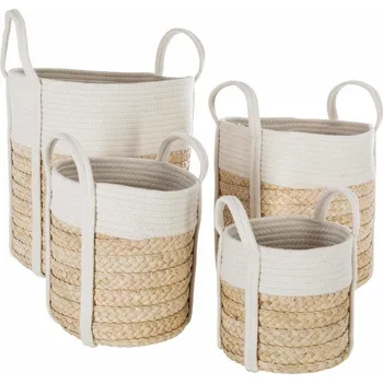 Koš na prádlo Atmosphera Dekorativní koš, proutěný koš, pletené koše, bílé - 4 kusy v sadě