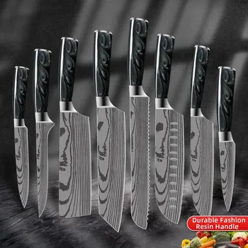 Kuchyňský nůž Japonský kuchyňský nůž z damascénské oceli Santoku 20,5 cm