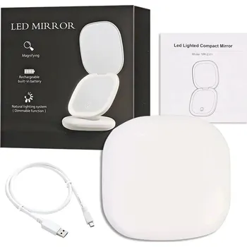 Kosmetické zrcátko Zvětšovací kapesní led zrcátko na cesty | kosmetické potřeby - BÍLÝ