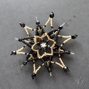 Vánoční ozdoba Vánoční korálková hvězda 0474 - Kolekce Black & Gold - 3D (PEVNÁ A NEREZ) Christmas bead ornament (Vánoční hvězda z korálků - Korálková hvězdička a vločka - Hvězdy a hvězdičky z korálků - Christmas bead star)