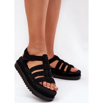 Dámské sandále Dámské Sandály Na Platformě Eko Semišové Filisenia Barva: Černá, Velikost: 37