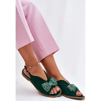 Dámská obuv Dámské Sandály S Mašlí Na Plochém Podpatku S.Barski KV51-014 Barva: Zelená, Velikost: 38