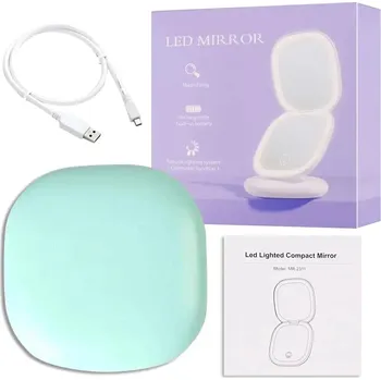 Kosmetické zrcátko Zvětšovací kapesní led zrcátko na cesty | kosmetické potřeby - Zelený