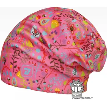 Čepice Flísová čepice Dráče Yetti - vzor 12 - růžová - kytičky