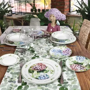 Talíř Jídelní 18-ti dílná sada talířů FLORA Hortenzie BRANDANI (Barva-Zelená)