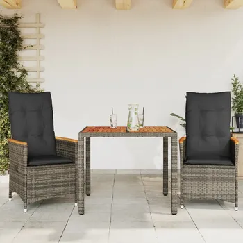 3dílný bistro set s poduškami šedý polyratan Šedá 3276843