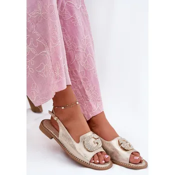 Dámské sandále Dámské sandály na plochém podpatku s ozdobným detailem S.Barski KV51-080 Barva: Zlatá, Velikost: 36