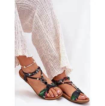 Dámské sandále Dámské Ploché Sandály S Pletenými Pásky A Ozdobou Artiker 56C1316 Barva: Černá, Velikost: 37