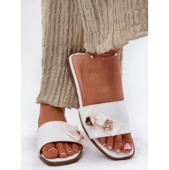 Dámské pantofle Dámské Pantofle Na Plochém Podpatku S Mašlí Sallariela Barva: Bílá, Velikost: 36