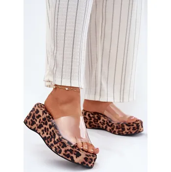 Dámské pantofle Dámské pantofle s průhledným páskem na klínu Meltiana Barva: Béžová, Velikost: 38