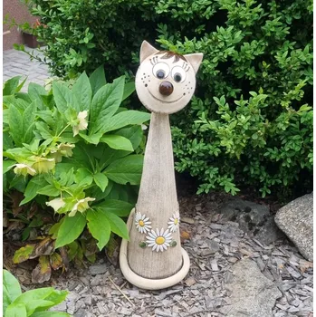 Zahradní dekorace Keramická kočička s velkou barevnou kopretinou 55 cm