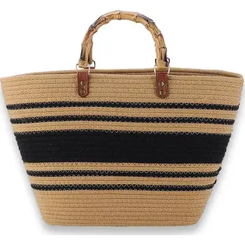 Plážová taška Elegantní lněná taška s černými pruhy Stripe