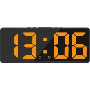 Hodiny Digitální budík s hlasovým ovládáním 17 cm LED displej Zrcadlový povrch 5 úrovní jasu USB napájení 12/24H Režim nerušit oranžová
