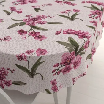 ubrus Bavlněný oválný ubrus Sandra SA-635 Růžovofialové orchideje na bílém 60x100 cm