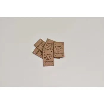 Štítek koženka, Handmade kočičky béžová krátký (E) (Štítky na oblečení)