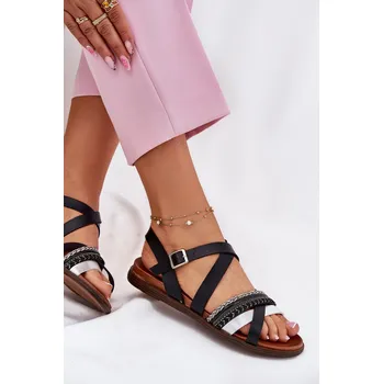 Dámské sandále Dámské Ploché Sandály S Pásky Sergio Leone SK087H Barva: Černá, Velikost: 38