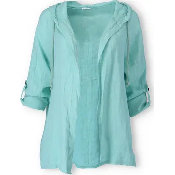 Dámský svetr Lněný kardigan s kapucí 55749 barva: modrá-tyrkysová