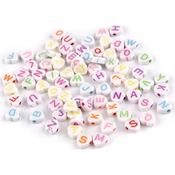 Dětské navlékací korálky Plastové korálky s písmeny srdce Ø7 mm, malé, 1 mix bílá