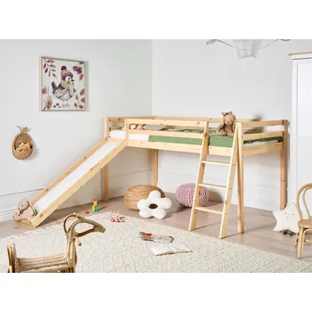 Dětská postel Dětská vyvýšená postel z bílého borovicového dřeva 90 x 200 cm s roštem skluzavka pro děti Beliani
