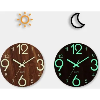 Hodiny Moderní nástěnné hodiny 29,7 cm Dřevěný vzhled Svítící číslice Tichý provoz Quartzový strojek Do ložnice Obýváku Kuchyně Dekorace