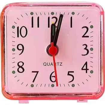 Hodiny Malý analogový budík 6x3x5,8 cm Snadno čitelný ciferník Hlasité pípání Přenosný budík na 1 AA baterii Do ložnice Kanceláře Na cesty růžová