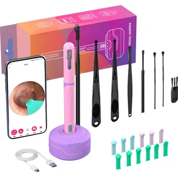 Čistič uší Sada nástrojů na čištění uší s kamerou WiFi HD Inspekční endoskop 6osý gyroskop Otočná čočka Vyměnitelné nástavce Osvětlení LED růžová