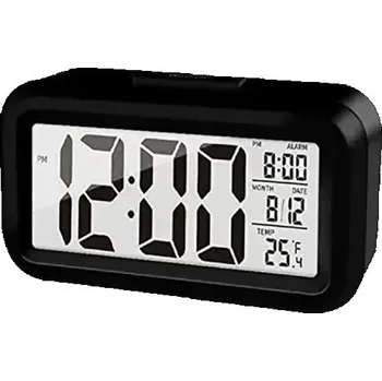 Hodiny Digitální barevný LED budík 9x5,5 cm Zelený nebo modrý displej Kalendář Teploměr Funkce odložení Tichý provoz Budík na baterie černá