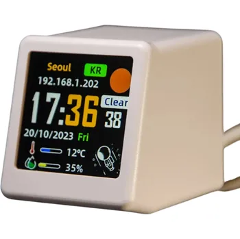 Meteostanice Chytrá WiFi meteostanice 4,5 x 3,5 x 4 cm Barevný displej Aktuální počasí a vlhkost Venkovní teplota USB napájení GIF animace Bez baterie bílá