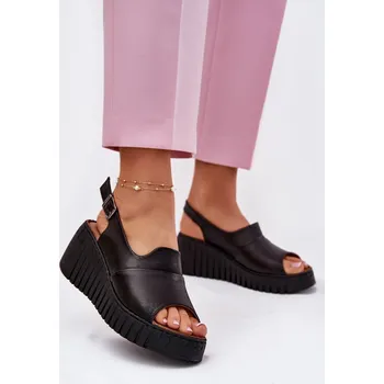 Dámské sandále Dámské Sandály Z Přírodní Kůže Na Klínu Artiker 54C0786 Barva: Černá, Velikost: 41