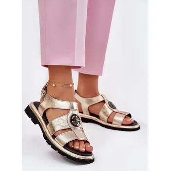Dámské sandále Kožené dámské sandály lakované s ozdobným detailem Artiker 56C0691 Barva: Zlatá, Velikost: 36