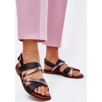 Dámské sandále Dámské Sandály Na Plochém Podpatku S Pásky Leopard Sergio Leone SK086H Barva: Černá, Velikost: 41