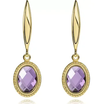 Náušnice Zlaté náušnice ze 14K zlata s oválným ametystem
